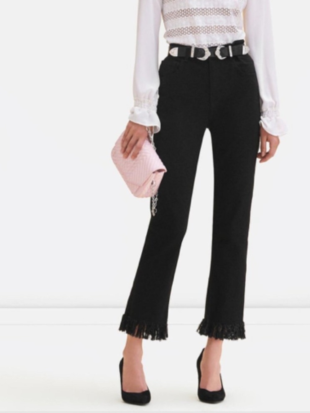 Maje Panako Frayed Hem Jeans Black Fr 40